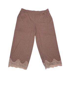 LOGO LOUNGE by LORI GOLDSTEIN WIDE LEG PANTS LACE TRIM WOMEN BROWN COLOR SIZE XL